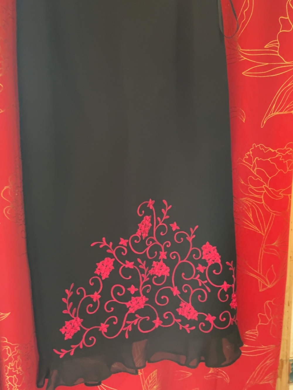 Women's Black skirt with Pink Floral Embroidery